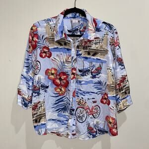 ALLISON DALEY BUNDLE Sz M Petite Bon Voyage x2 Blouse Shirt Travel Print Relaxed